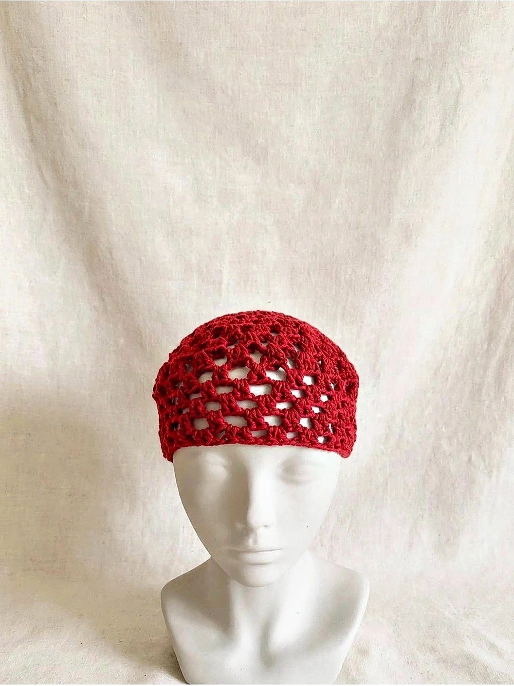 Red Open-Knit Crochet Hat
